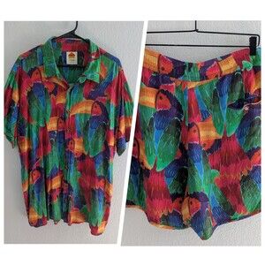 Farm Rio Painted Toucans Uni Shirt And Shorts Set Women's Size XL Multi Hawaiian